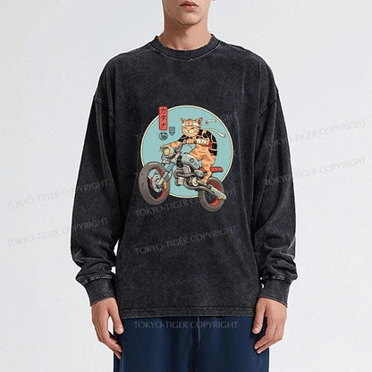 Tokyo-Tiger Catana Motorcycle Washed Long Sleeve T-Shirt