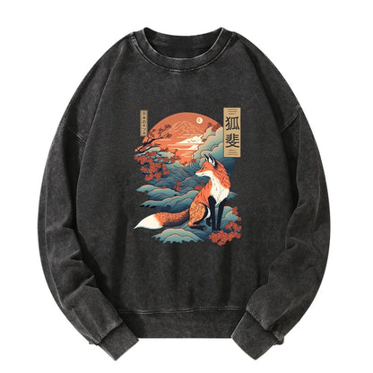 Tokyo-Tiger Japanese Kitsune Fox Sakura Washed Sweatshirt