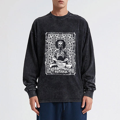 Tokyo-Tiger Sayagata Buddha Graphic Washed Long Sleeve T-Shirt