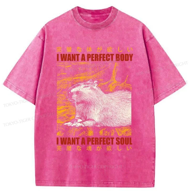 Tokyo-Tiger Capybara Who Wants The Perfect Body Washed T-Shirt