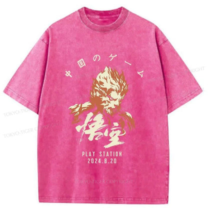 Tokyo-Tiger Wukong Game Washed T-Shirt