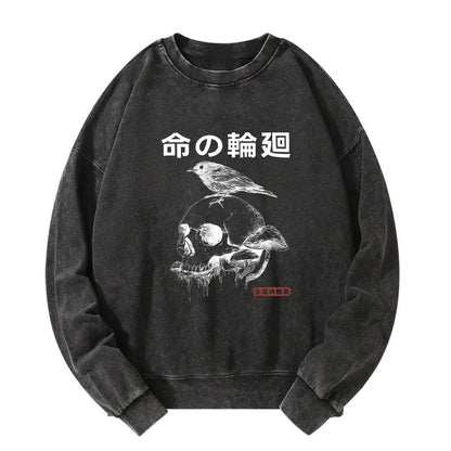 Tokyo-Tiger Mushroom Skull Manga Horror Print Washed Sweatshirt