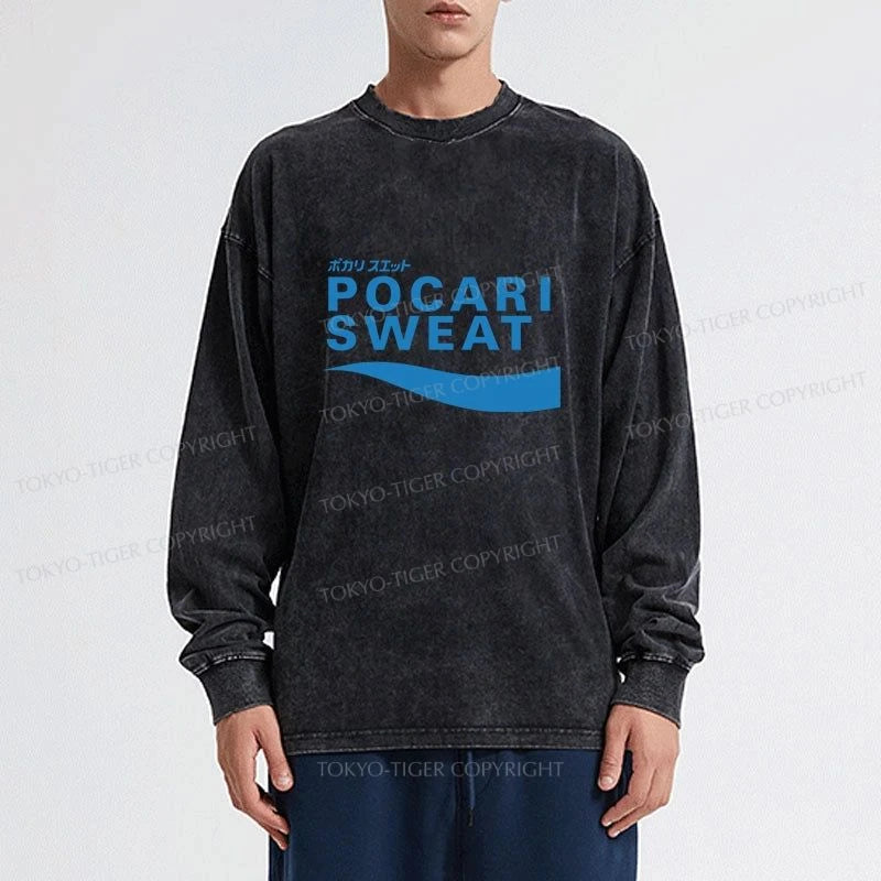 Tokyo-Tiger POCARI SWEAT Blue Washed Long Sleeve T-Shirt