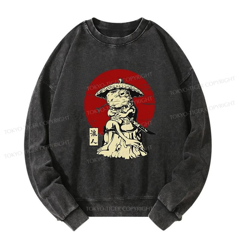 Tokyo-Tiger Rounin Japanese Frog Samurai Washed Sweatshirt