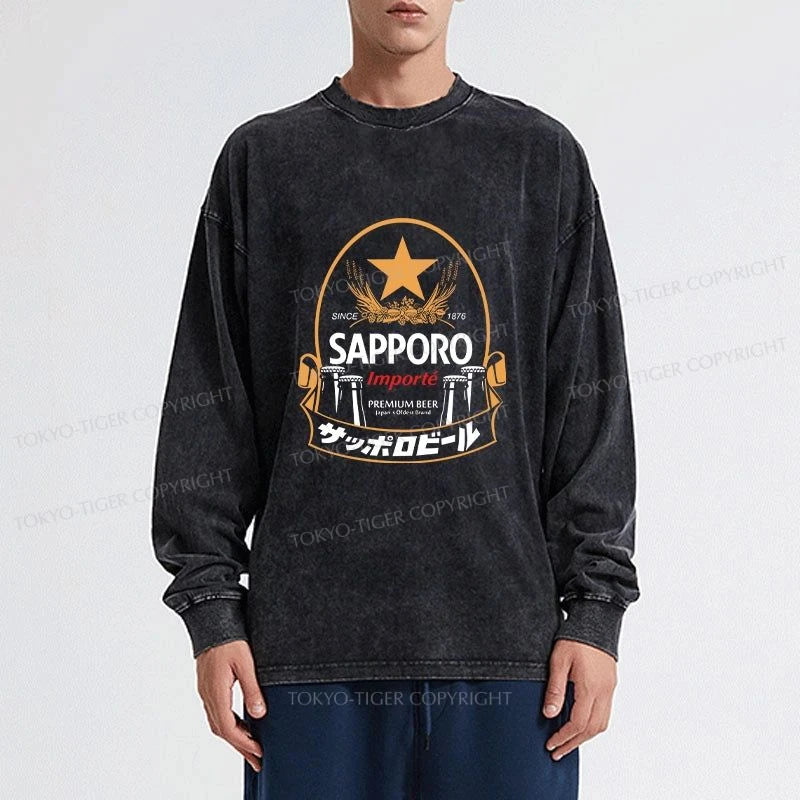 Tokyo-Tiger Sapporo Beer Japanese Memorabilia Washed Long Sleeve T-Shirt