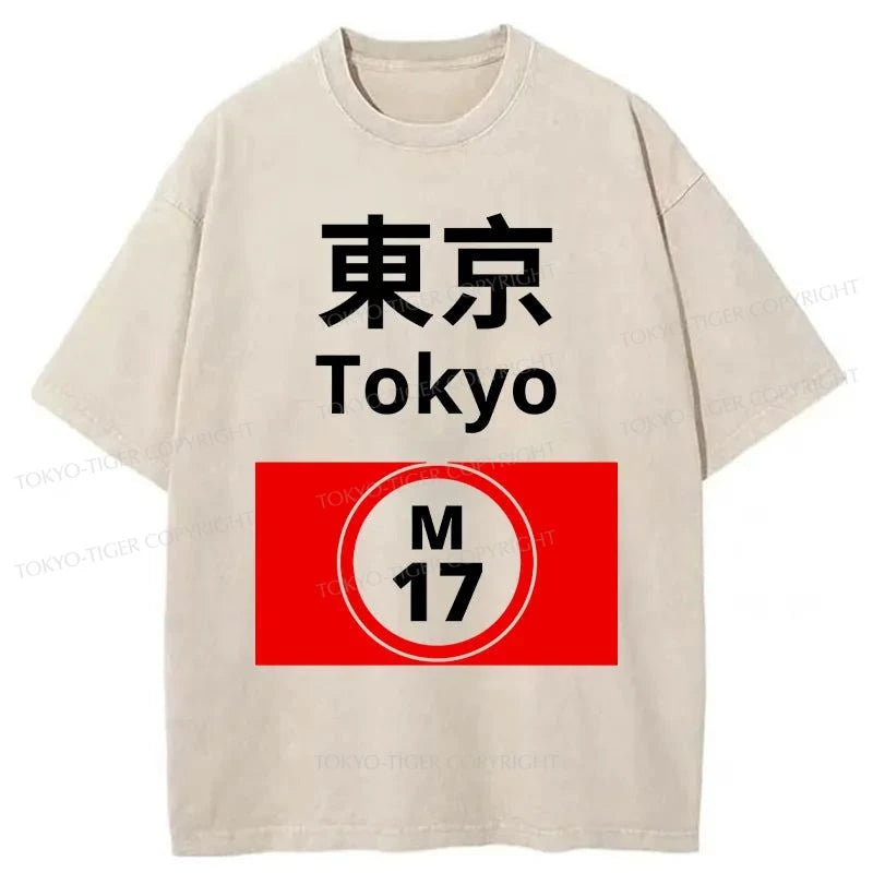 Tokyo-Tiger Tokyo Train Station Sign Washed T-Shirt