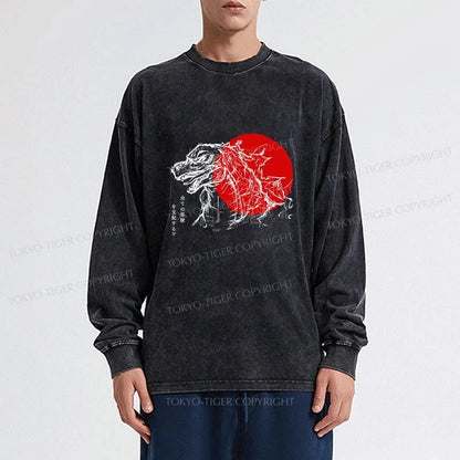 Tokyo-Tiger Monster Japanese Anime Washed Long Sleeve T-Shirt