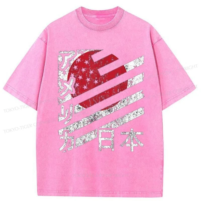 Tokyo-Tiger Combining The Flags Of The USA and Japan Washed T-Shirt