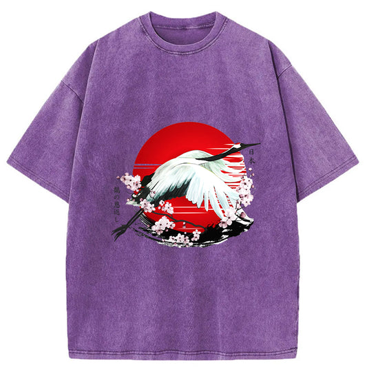 Tokyo-Tiger Japanese Crane Tsuru Washed T-Shirt