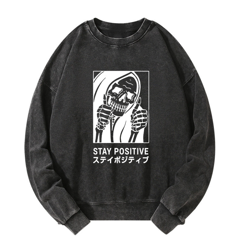 Tokyo-Tiger Stay Positive Skeleton Washed Sweatshirt