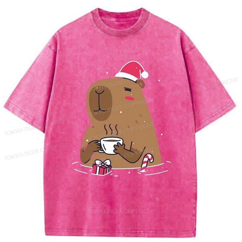 Tokyo-Tiger Santa Capybara In Christmas Washed T-Shirt