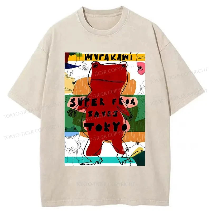 Tokyo-Tiger Super Frog Saves Tokyo Washed T-Shirt