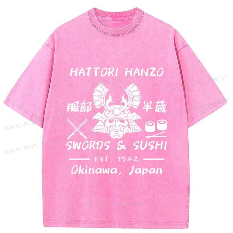 Tokyo-Tiger Hattori Hanzo Swords & Sushi Japan Washed T-Shirt