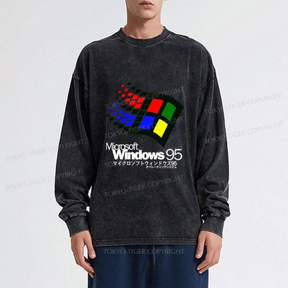 Tokyo-Tiger Windows 95 Logo Washed Long Sleeve T-Shirt