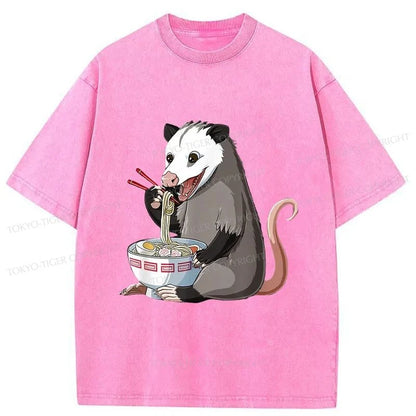 Tokyo-Tiger Possums Eat Ramen Noodles Washed T-Shirt