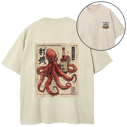 Tokyo-Tiger Osaka Saké Octopus Front Back Washed T-Shirt