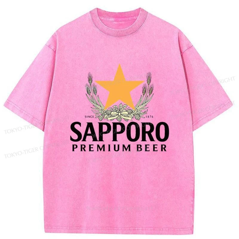 Tokyo-Tiger Sapporo Beer Logo Japanese Washed T-Shirt