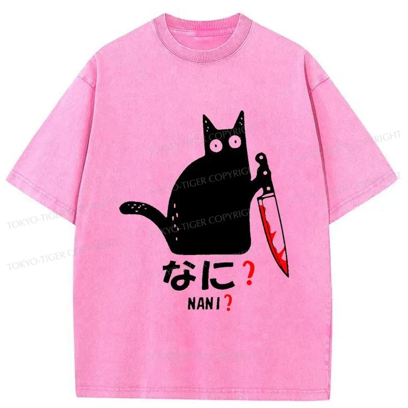 Tokyo-Tiger A Puzzled Cat Holding A Knife Washed T-Shirt