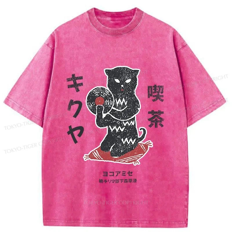 Tokyo-Tiger Vintage Black Cat Japanese Washed T-Shirt