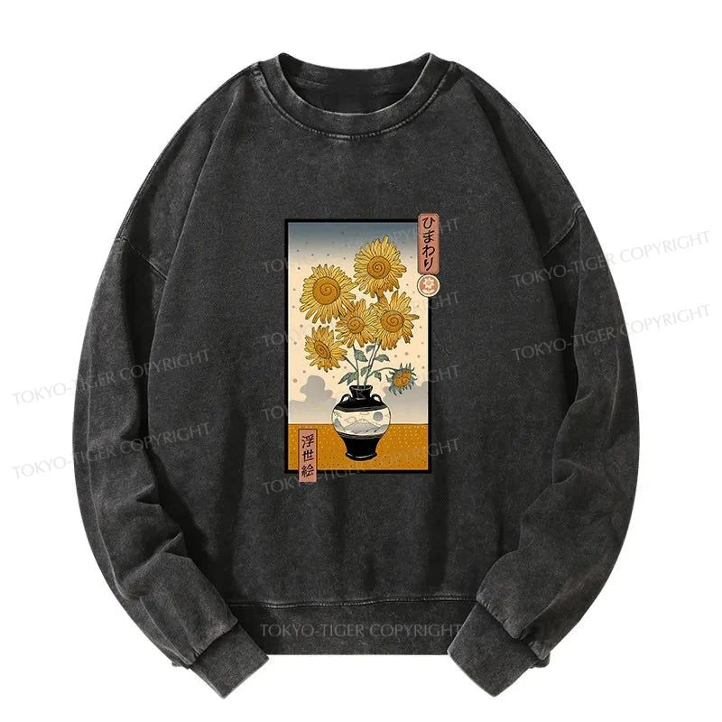 Tokyo-Tiger Sunflowers Ukiyo-e Washed Sweatshirt