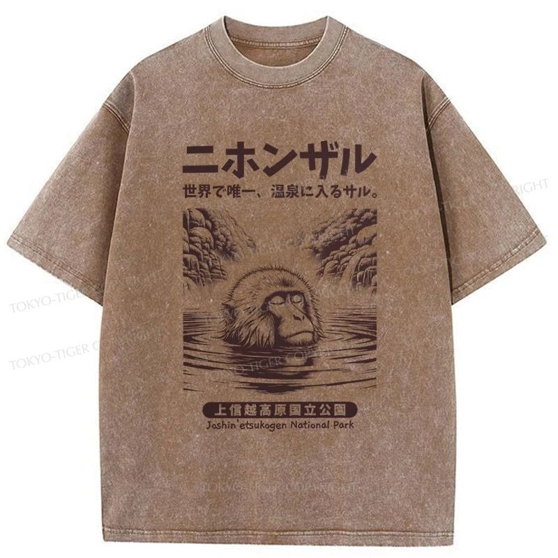 Tokyo-Tiger Macaque Monkey Hot Spring Washed T-Shirt