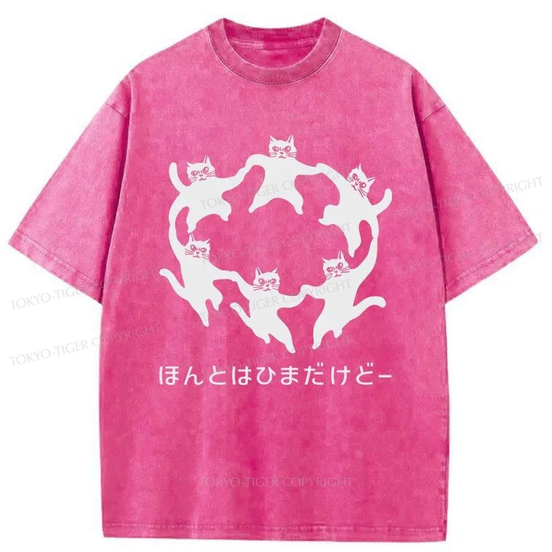 Tokyo-Tiger Leisure Cats Japanese Washed T-Shirt