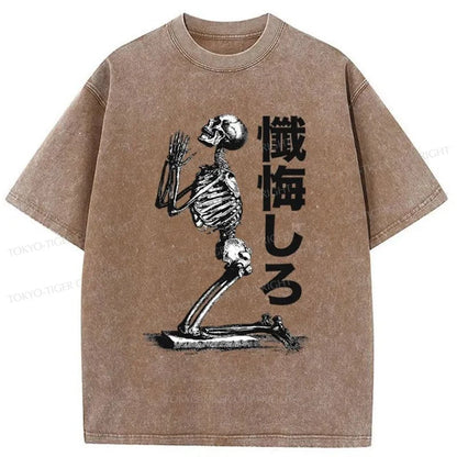 Tokyo-Tiger Confessing Skull Japanese Washed T-Shirt