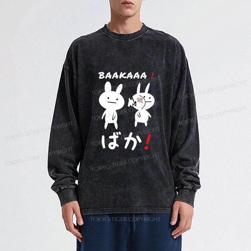 Tokyo-Tiger Anime Baka Manga Slap Washed Long Sleeve T-Shirt