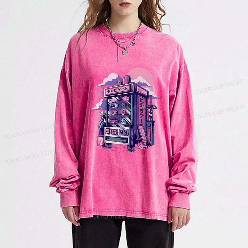 Tokyo-Tiger Japanese Vending Machines Washed Long Sleeve T-Shirt