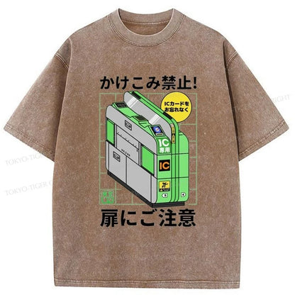 Tokyo-Tiger Train Gate Manga Washed T-Shirt