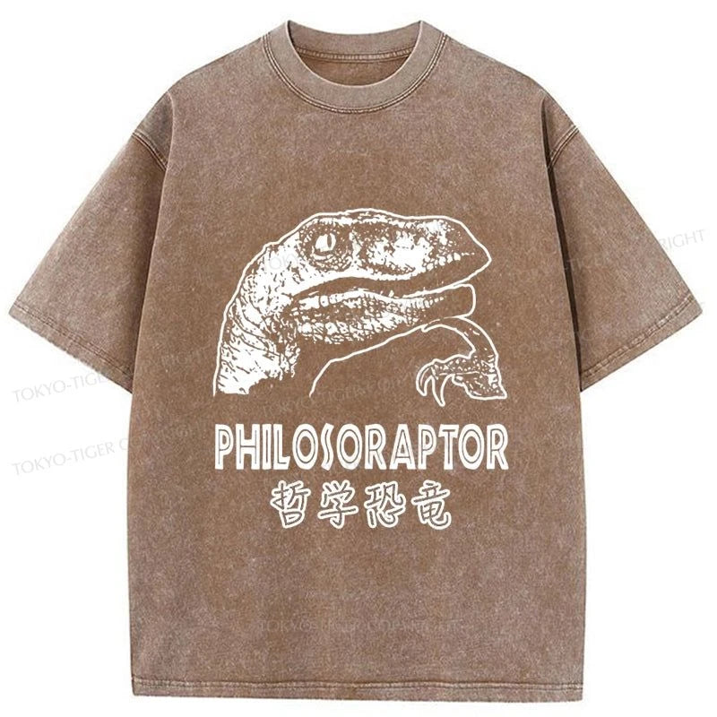 Tokyo-Tiger Philosoraptor Funny Washed T-Shirt