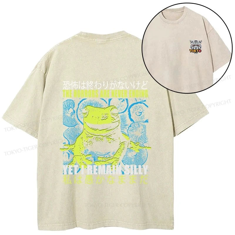 Tokyo-Tiger A Self-Aware Frog Front Back Washed T-Shirt