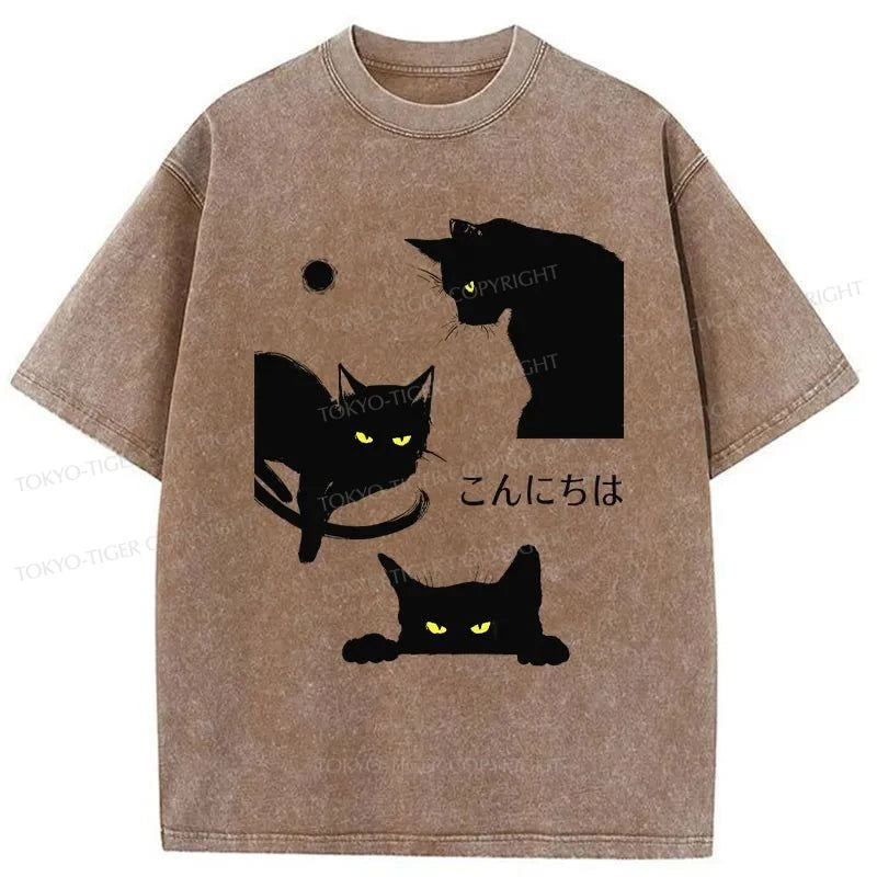 Tokyo-Tiger Three Cute Cats Washed T-Shirt