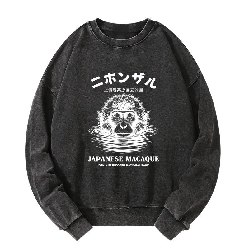 Tokyo-Tiger The Macaque Monkey In The Bath Japanese Washed Sweatshirt