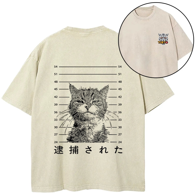 Tokyo-Tiger Cat That Was Arrested Front Back Washed T-Shirt