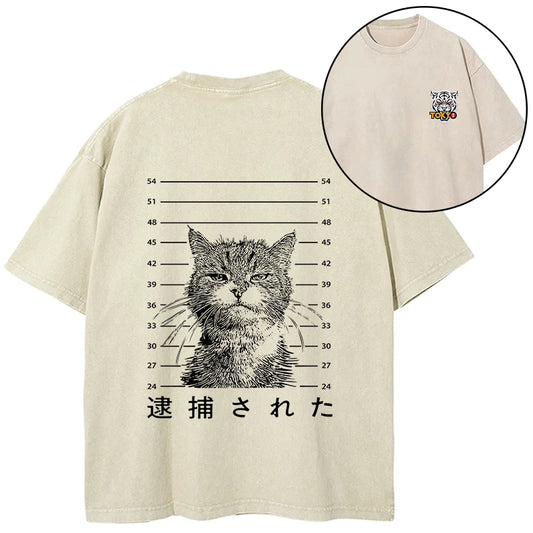 Tokyo-Tiger Cat That Was Arrested Front Back Washed T-Shirt