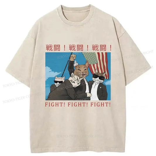 Tokyo-Tiger Fight Cat Japanese Washed T-Shirt