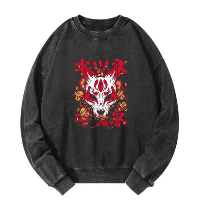 Tokyo-Tiger Japanese Kitsune Mask Washed Sweatshirt