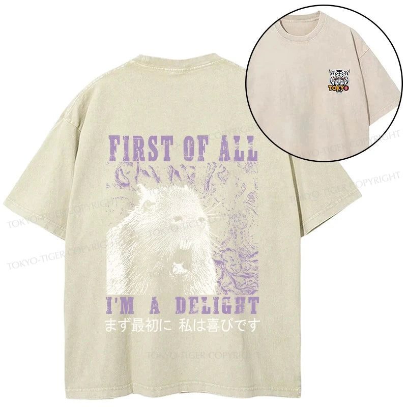 Tokyo-Tiger First Of All I'm A Delight Front Back Washed T-Shirt