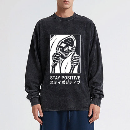 Tokyo-Tiger Stay Positive Skeleton Washed Long Sleeve T-Shirt