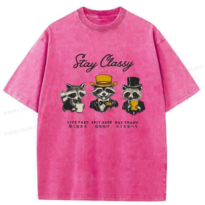 Tokyo-Tiger Stay Classy Raccoon Washed T-Shirt