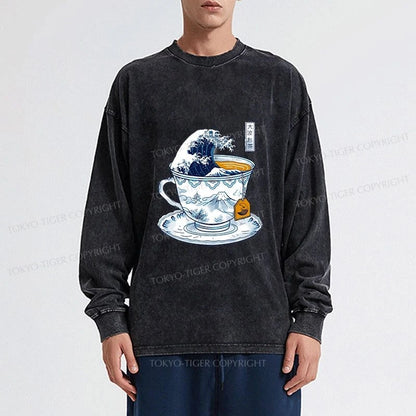 Tokyo-Tiger The Great Kanagawa Tea Wave Washed Long Sleeve T-Shirt