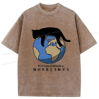 Tokyo-Tiger Cats Rule The World Japan Washed T-Shirt