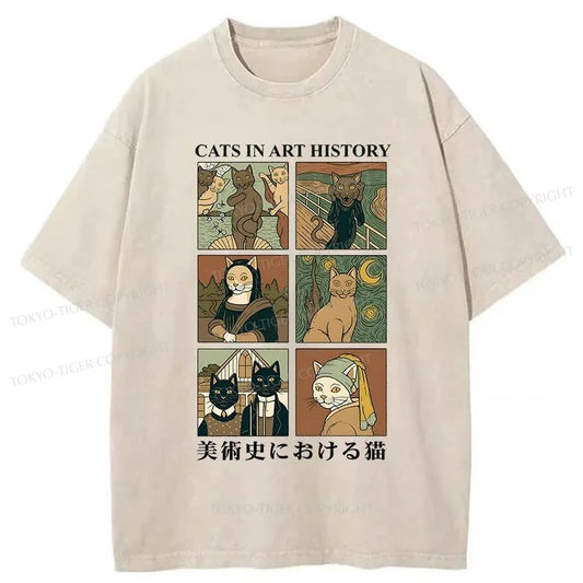 Tokyo-Tiger Cats In Art History Japanese Washed T-Shirt