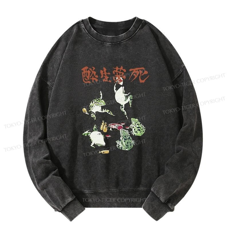 Tokyo-Tiger Japanese Frog Osake Kanji Washed Sweatshirt