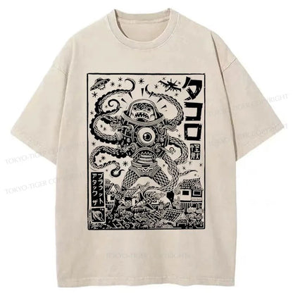 Tokyo-Tiger Scary Sea Monster Washed T-Shirt