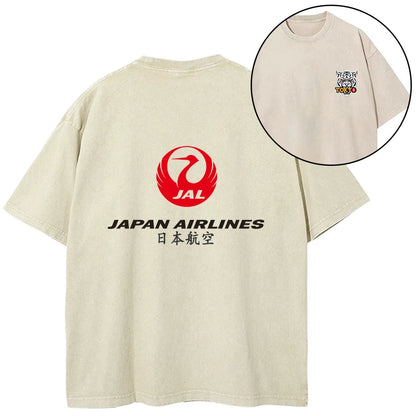 Tokyo-Tiger Japan Airlines Front Back Washed T-Shirt