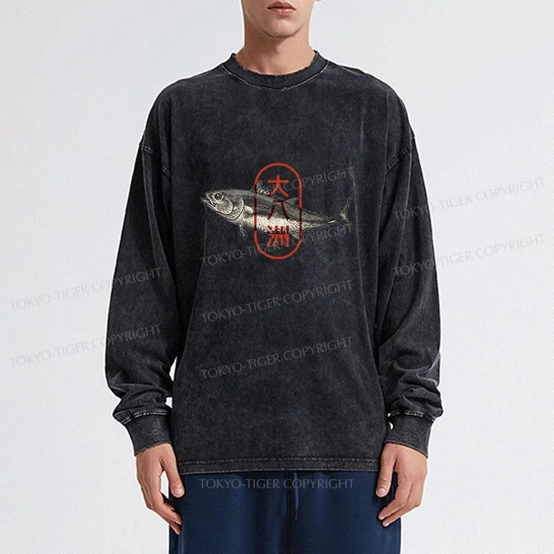 Tokyo-Tiger Oyashima Sushi Logo Washed Long Sleeve T-Shirt