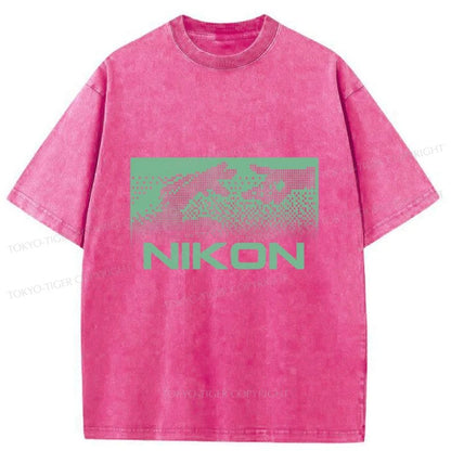 Tokyo-Tiger Nikon Pixel Art Washed T-Shirt