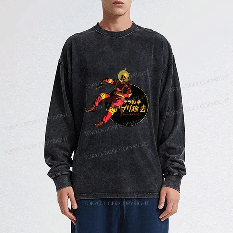 Tokyo-Tiger Skeleton Astronaut Washed Long Sleeve T-Shirt